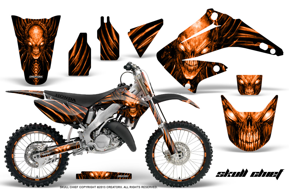 Honda CR125 CR250 02-10 Graphics Kit Skull Chief Orange NP Rims